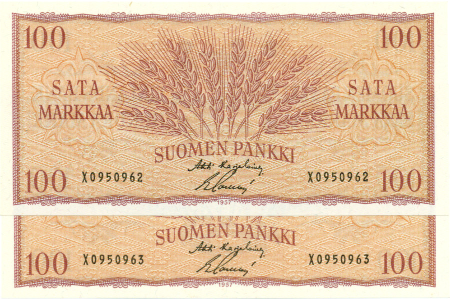 100 Markkaa 1957 X095096X UNC